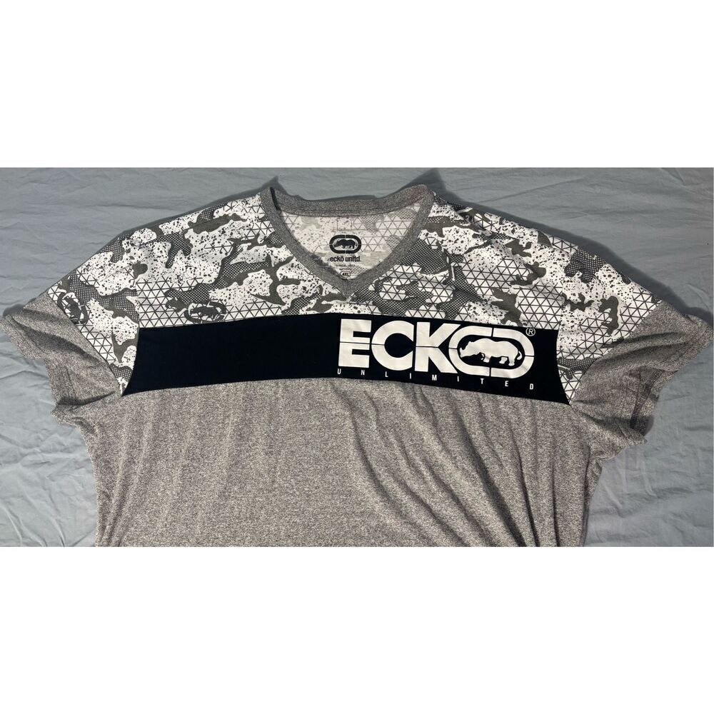 Ecko Unltd Shirt Mens 4XL Graphic Tee Gray White Black T Shirt